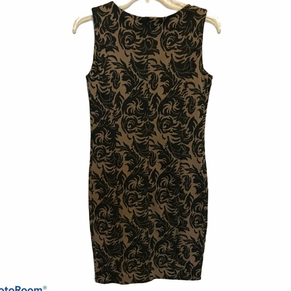 Womens Shift Dress Size 4‎ IVY Beau Black Tan Print Round Neck Sleeveless Zipper
